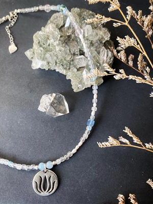 Labradorite and Silver Lotus Choker