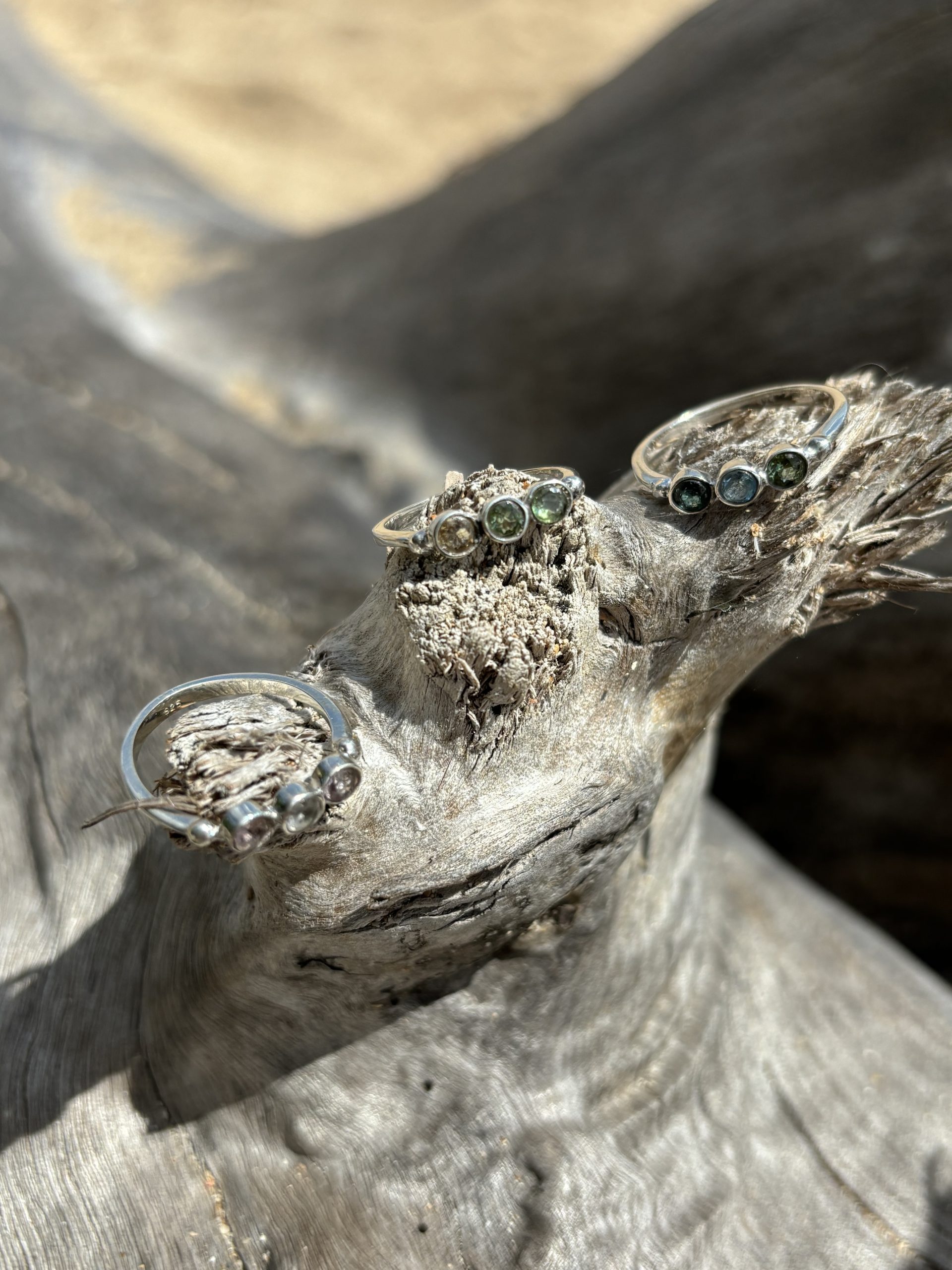 Triple Radiance: Handmade Dainty Rainbow Tourmaline Ring - Image 2