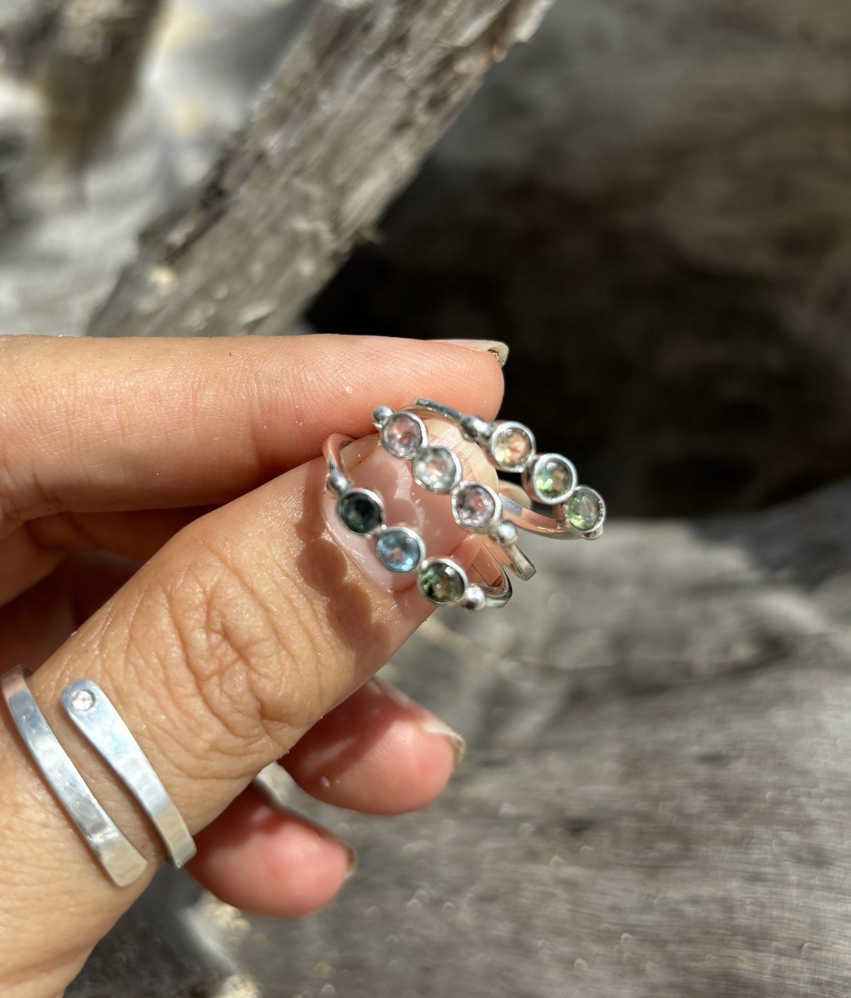 Triple Radiance: Handmade Dainty Rainbow Tourmaline Ring