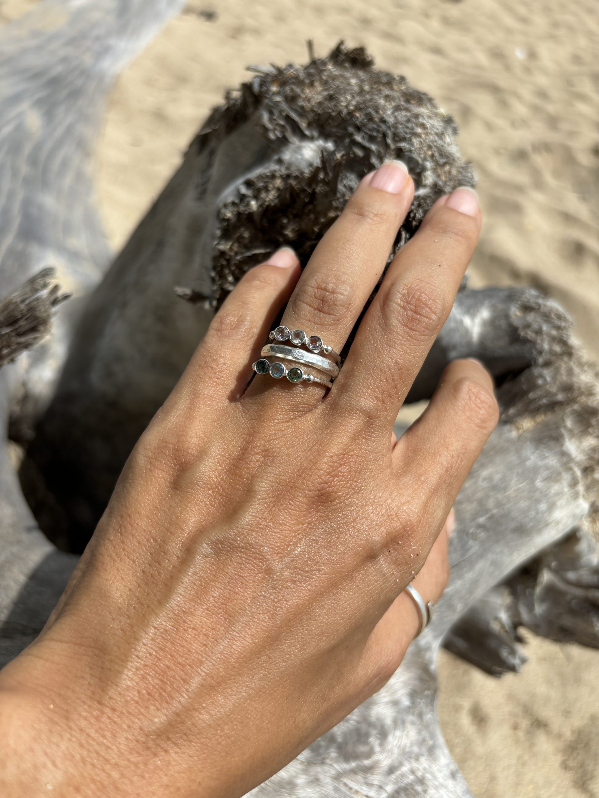 Triple Radiance: Handmade Dainty Rainbow Tourmaline Ring - Image 4