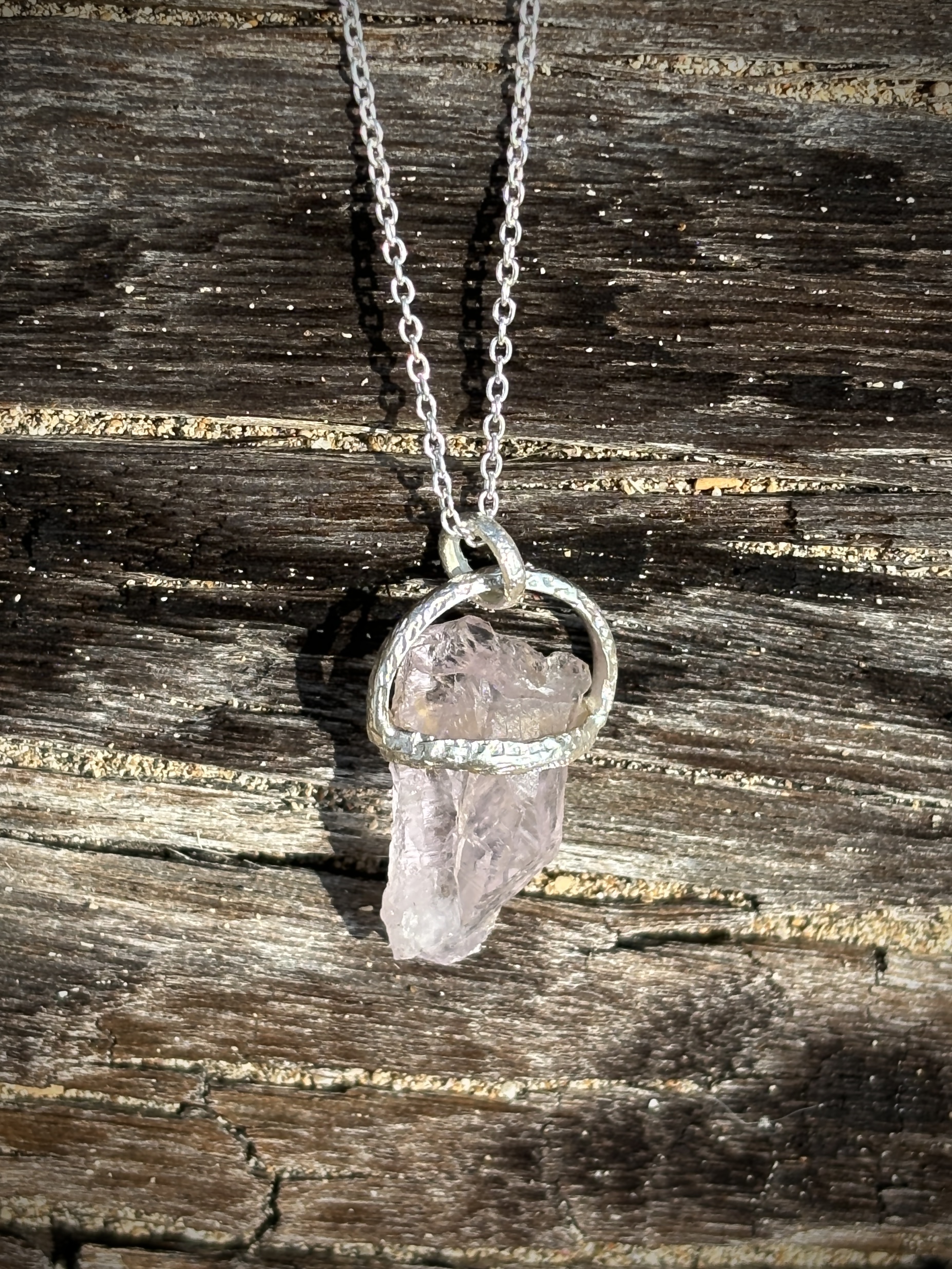 Enchanting Raw Pink Kunzite Silver Necklace - Image 3