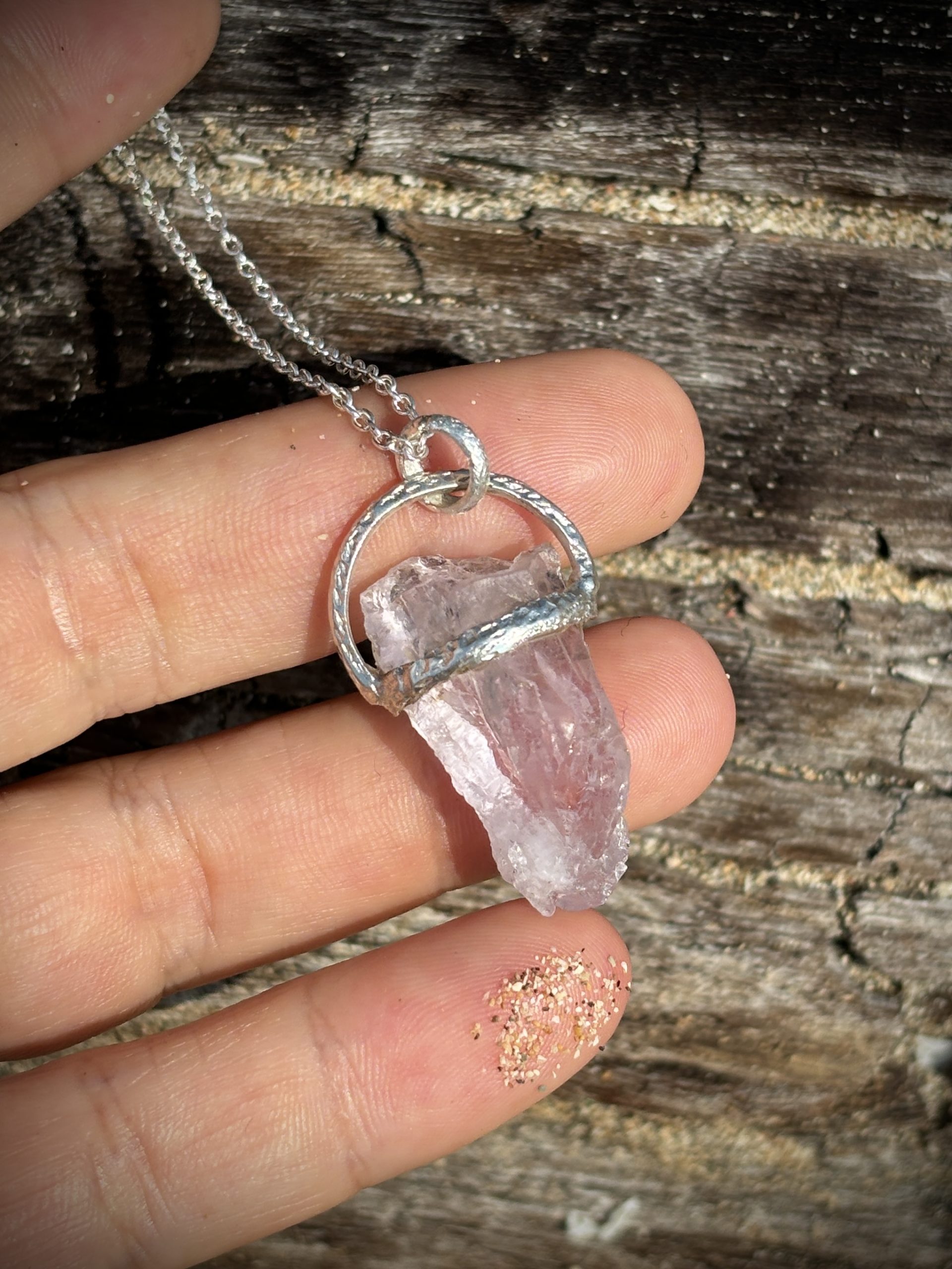 Enchanting Raw Pink Kunzite Silver Necklace