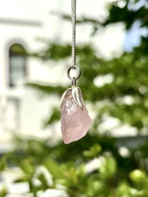 Petals of Love: Handcrafted Raw Rose Quartz Pendant