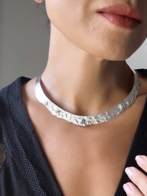 Moonswept Radiance: Handcrafted Rustic Silver Choker with Raw Moonstone