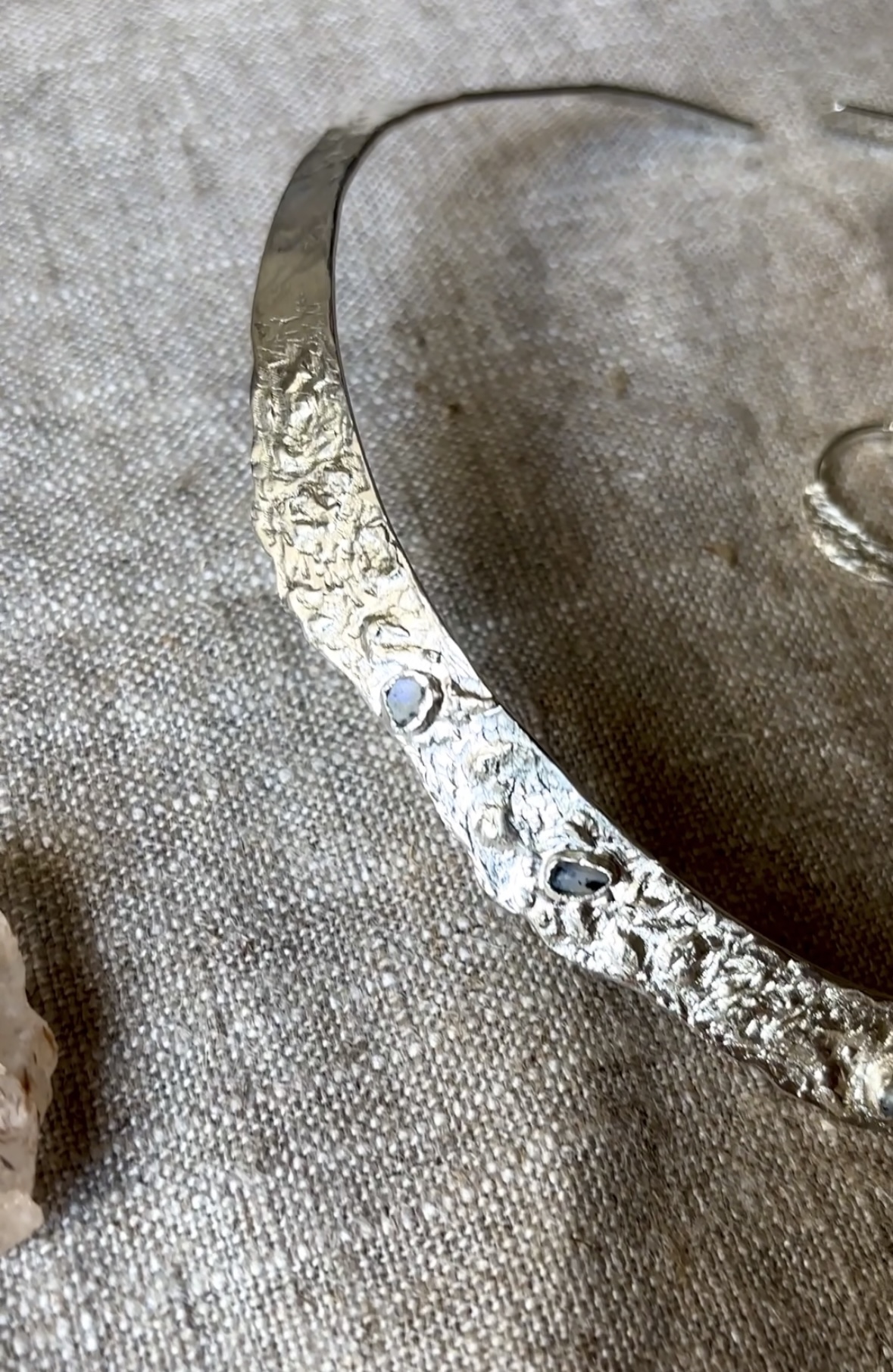 Moonswept Radiance: Handcrafted Rustic Silver Choker with Raw Moonstone - Image 2