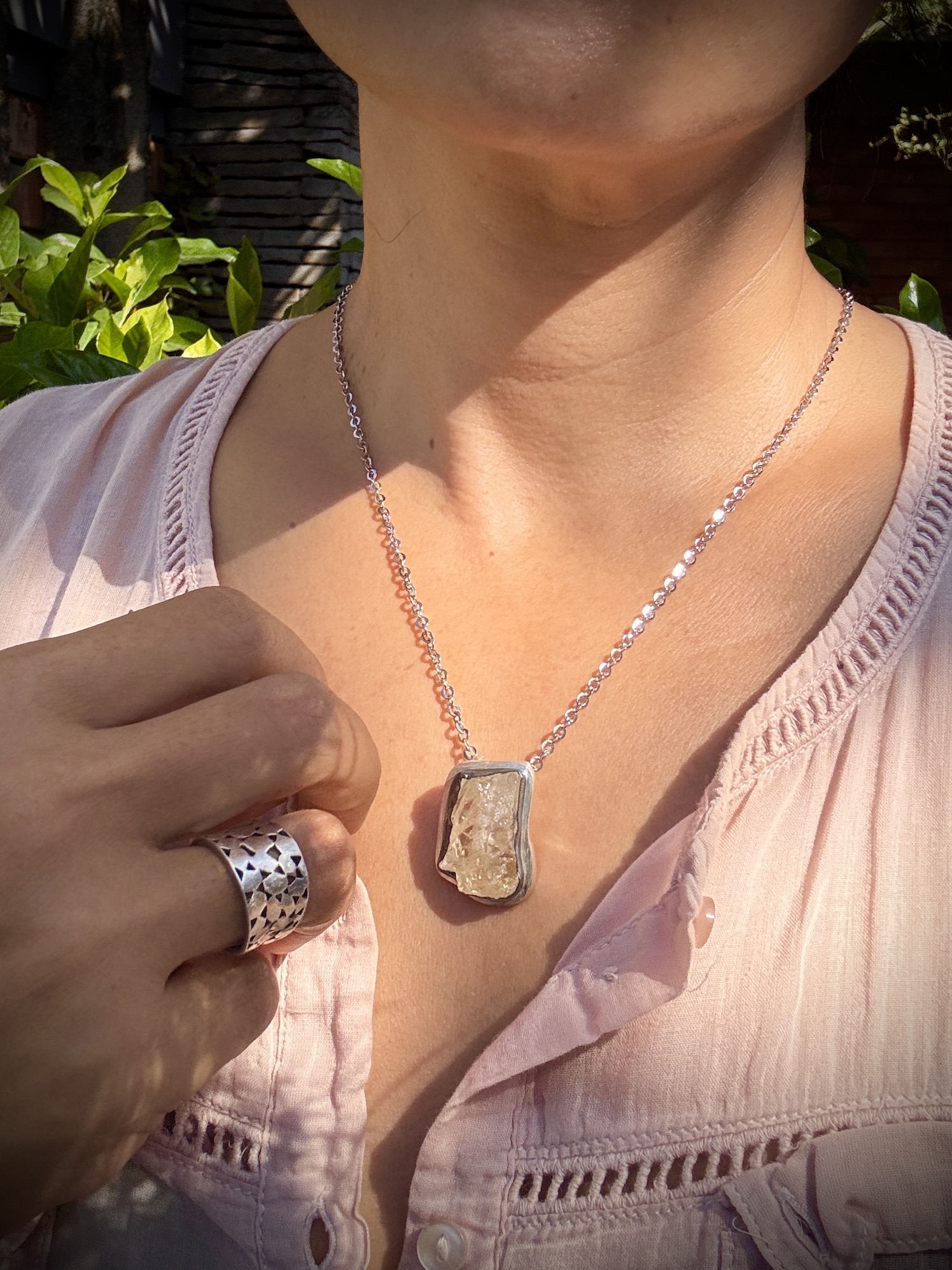 Golden Whispers; Raw Citrine Rustic Pendant - Image 6