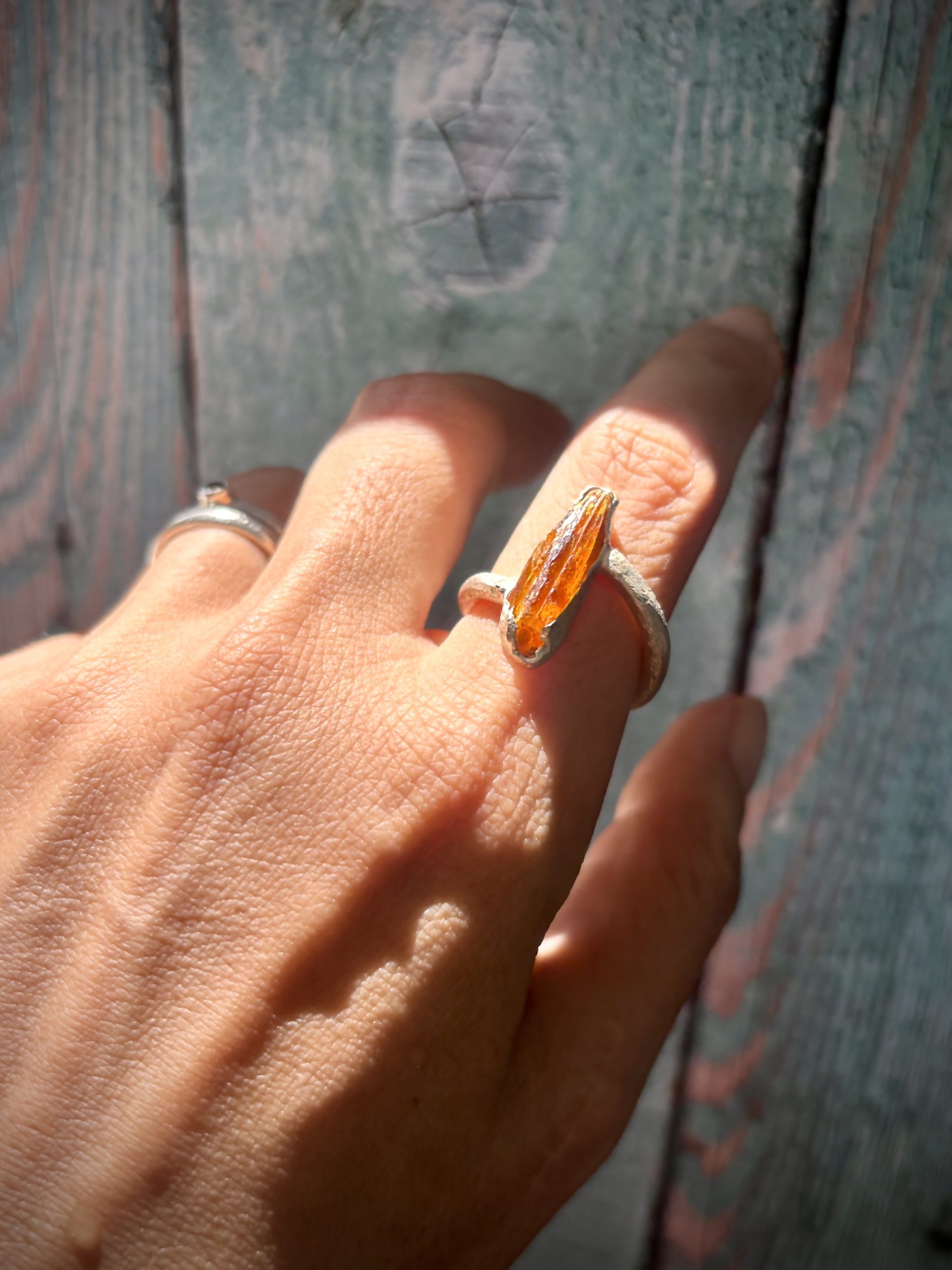Rustic Circular Ring; Blue Kyanite / Sunstone - Image 3