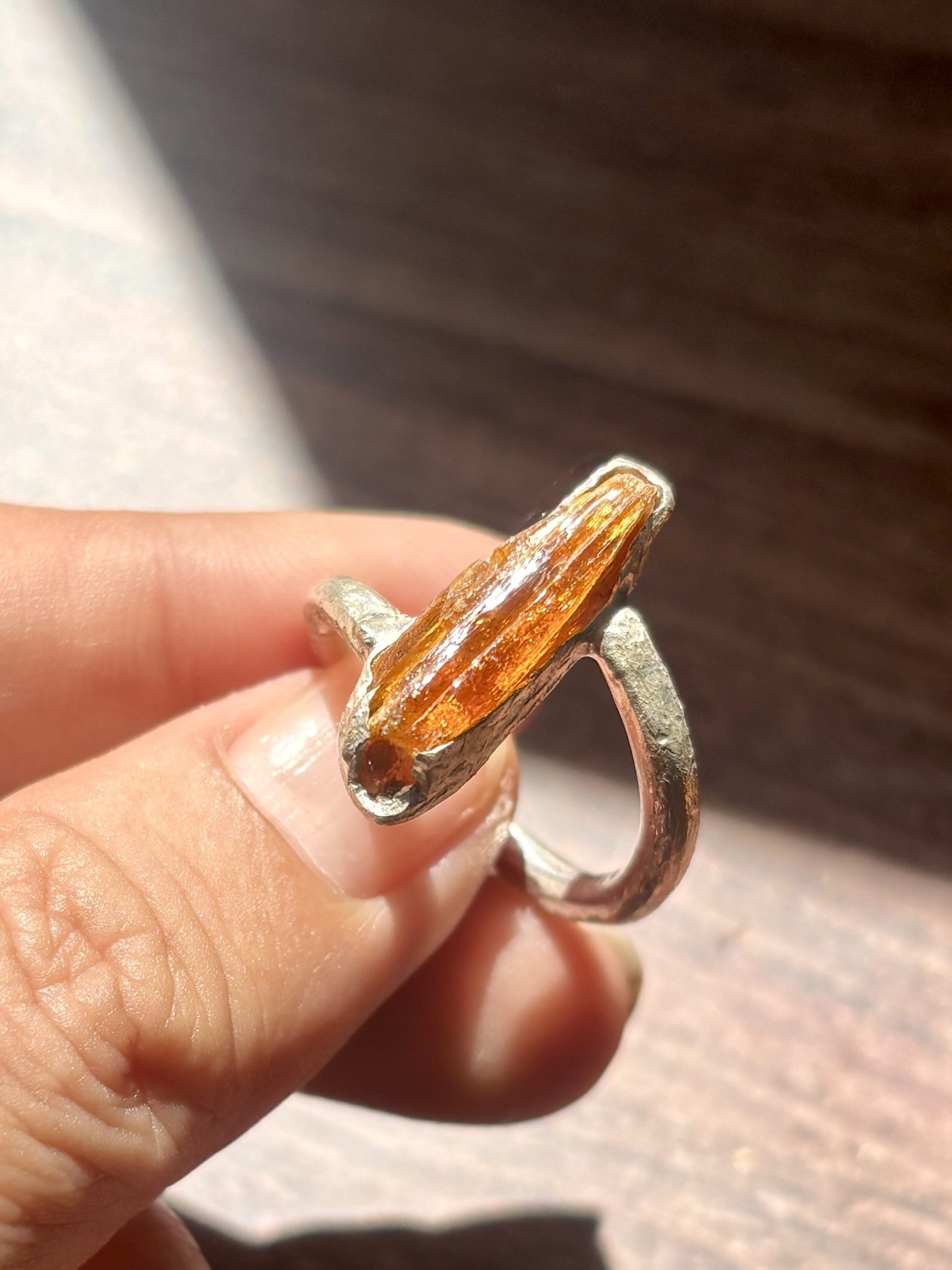 Rustic Circular Ring; Blue Kyanite / Sunstone - Image 5