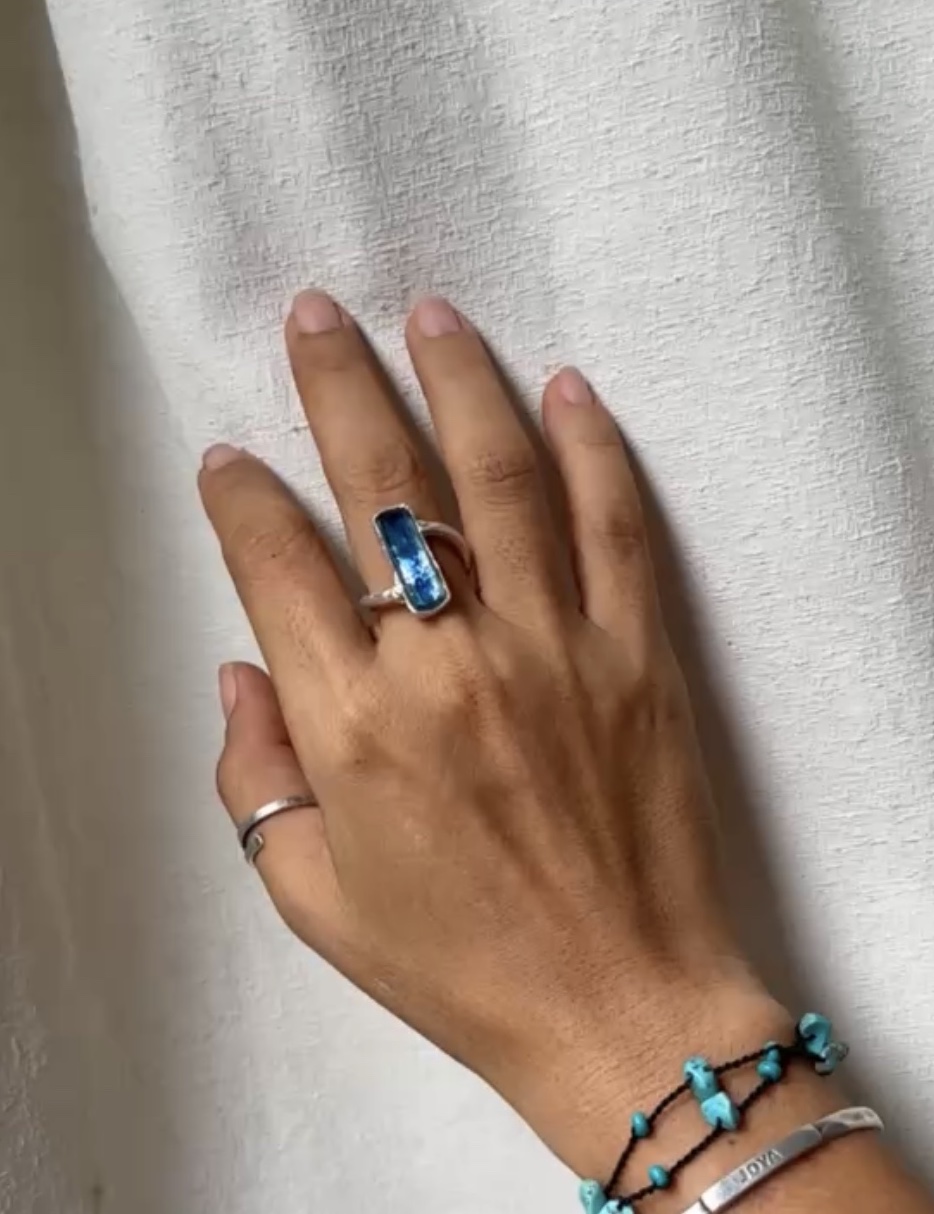 Rustic Circular Ring; Blue Kyanite / Sunstone - Image 6