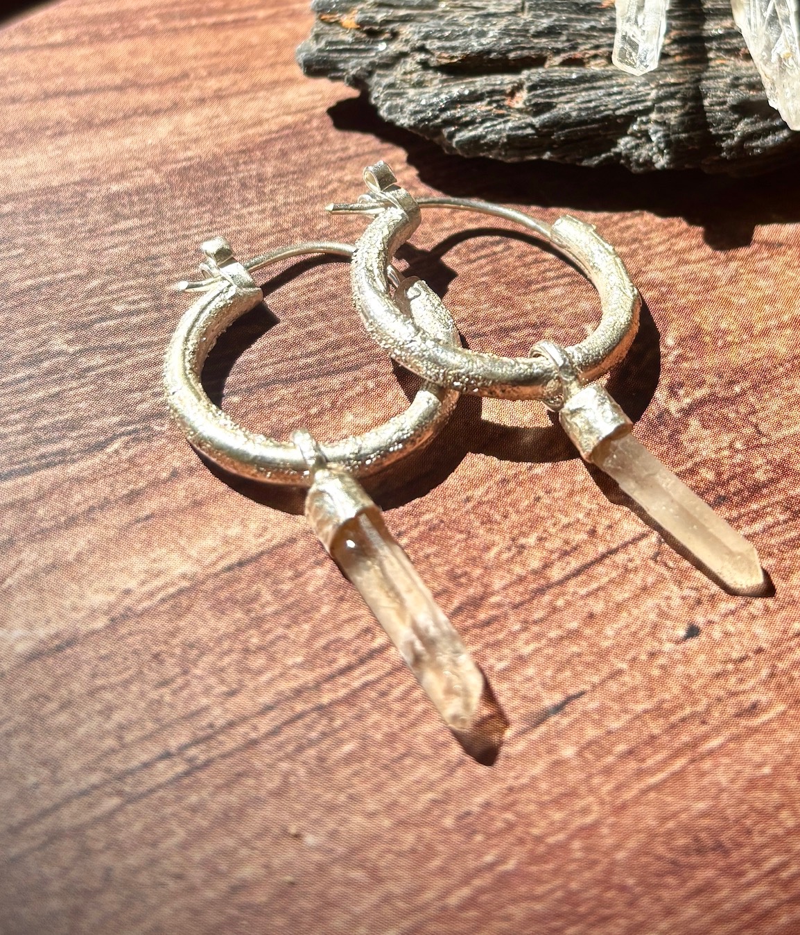 Gem Fusion Earrings Collection ; Tangerine Lemurian Crystal