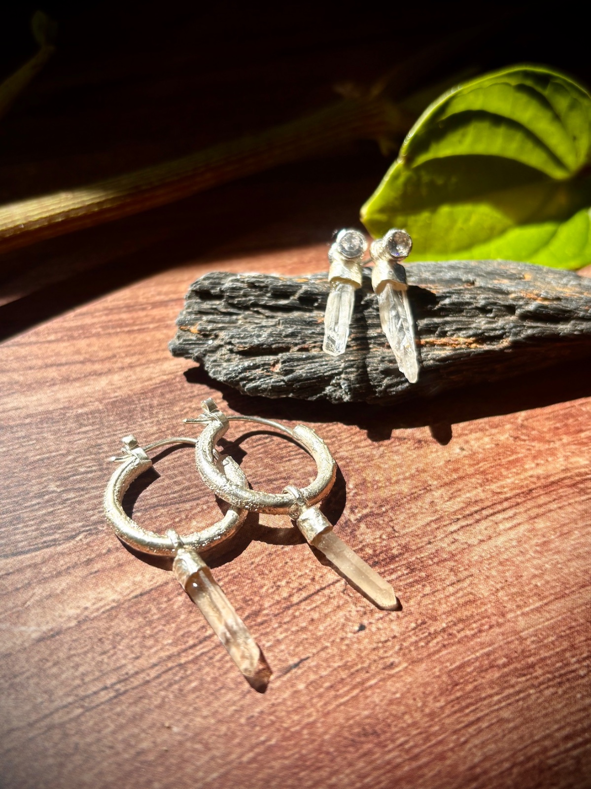 Gem Fusion Earrings Collection ; Tangerine Lemurian Crystal - Image 2