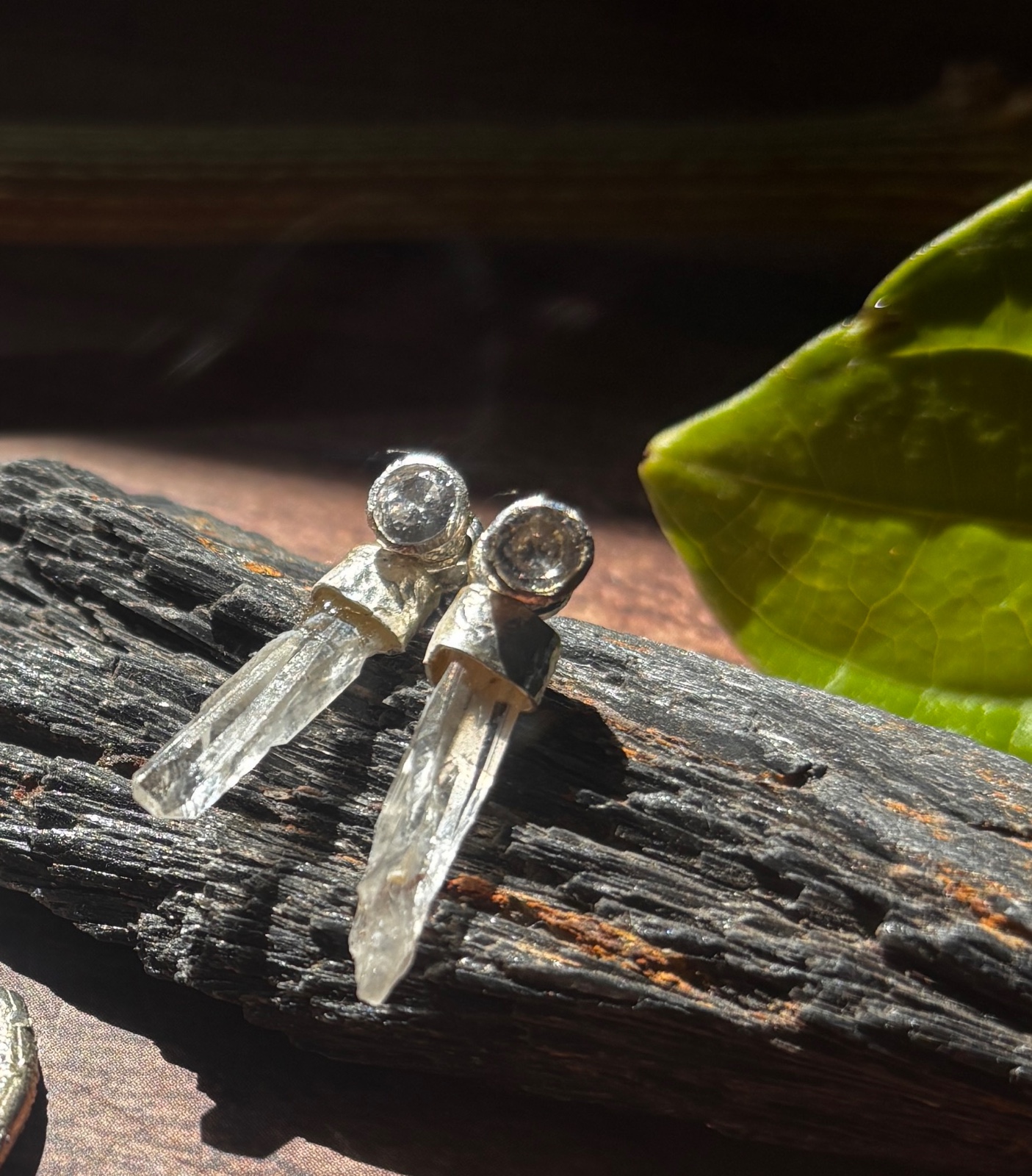 Gem Fusion Earrings Collection ; Tangerine Lemurian Crystal - Image 4