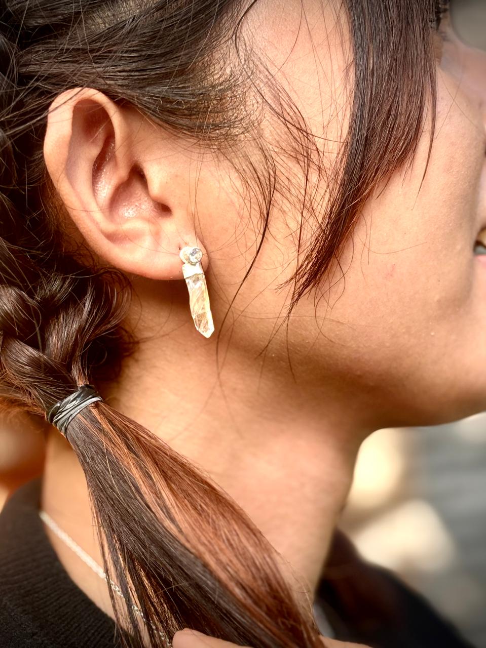Gem Fusion Earrings Collection ; Tangerine Lemurian Crystal - Image 5