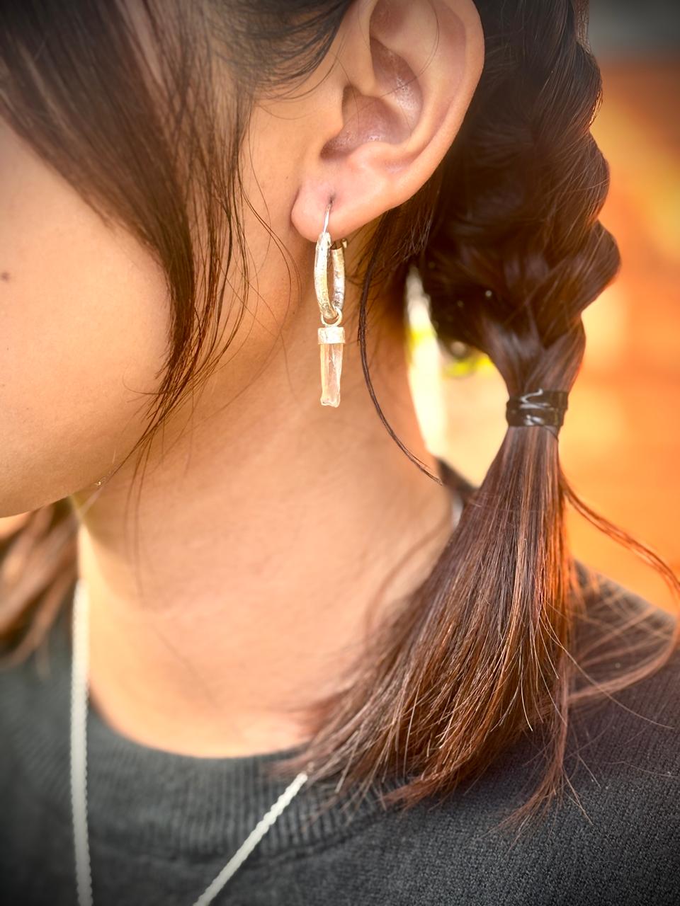 Gem Fusion Earrings Collection ; Tangerine Lemurian Crystal - Image 3